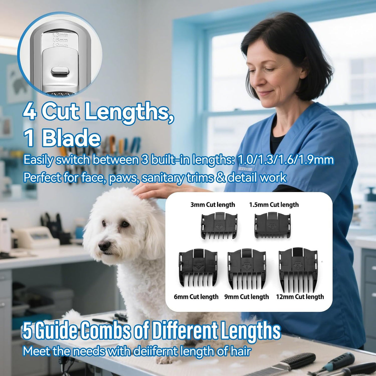 professional dog grooming clippers, cordless, 36w motor, 4000mah, side view