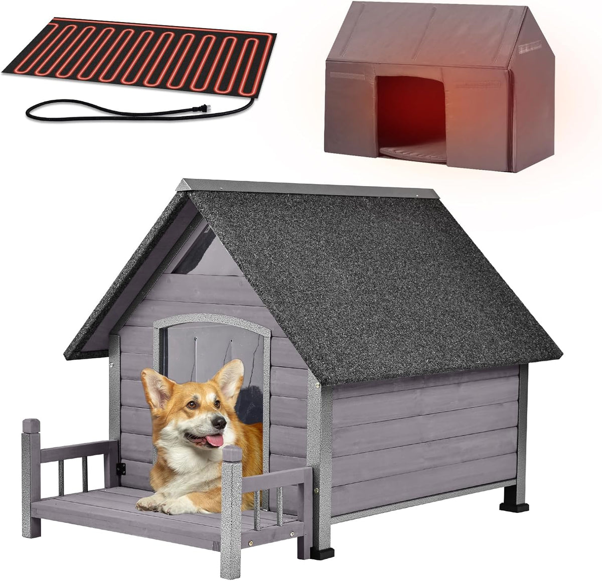 heated dog house with insulated liner, waterproof dog, main product view