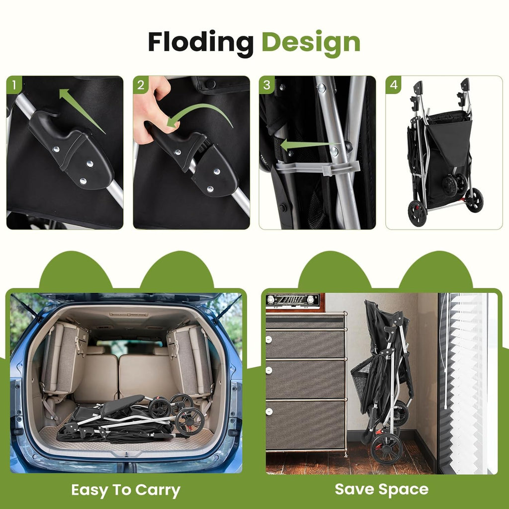 3 wheel dogs stroller for small to medium, side view