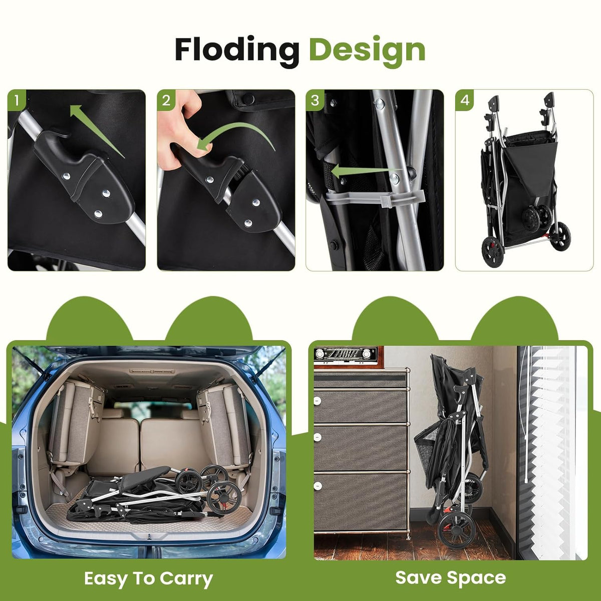 3 wheel dogs stroller for small to medium, side view