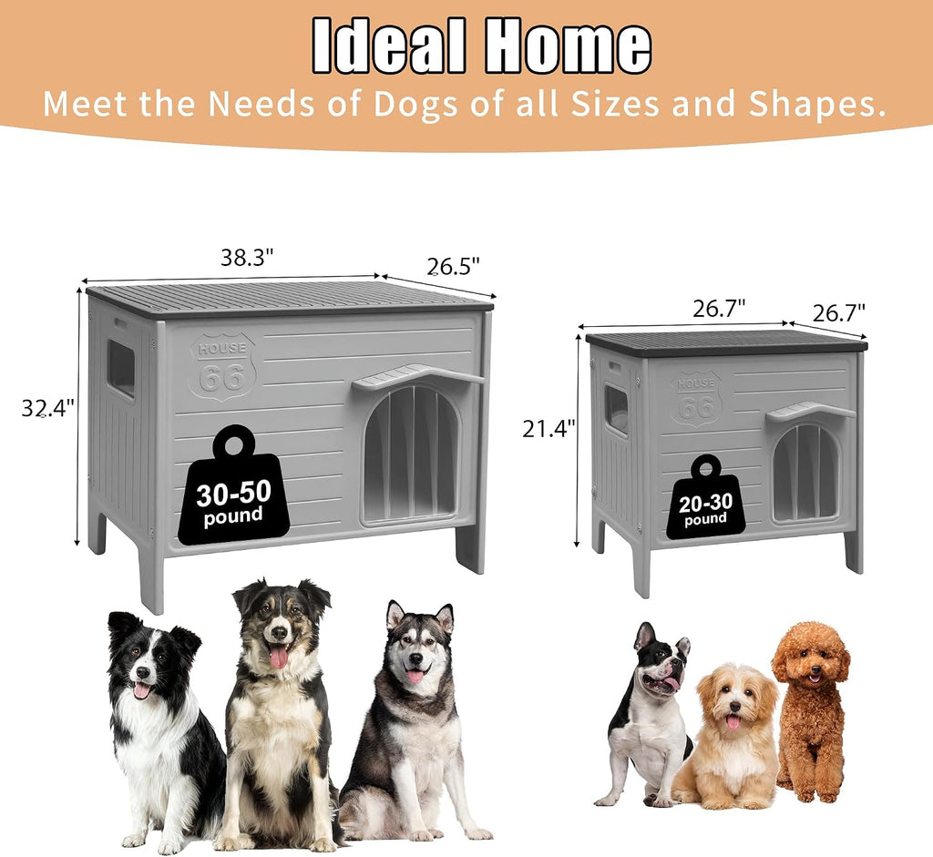 plastic dog house for outdoor indoor with insulated showing dimensions