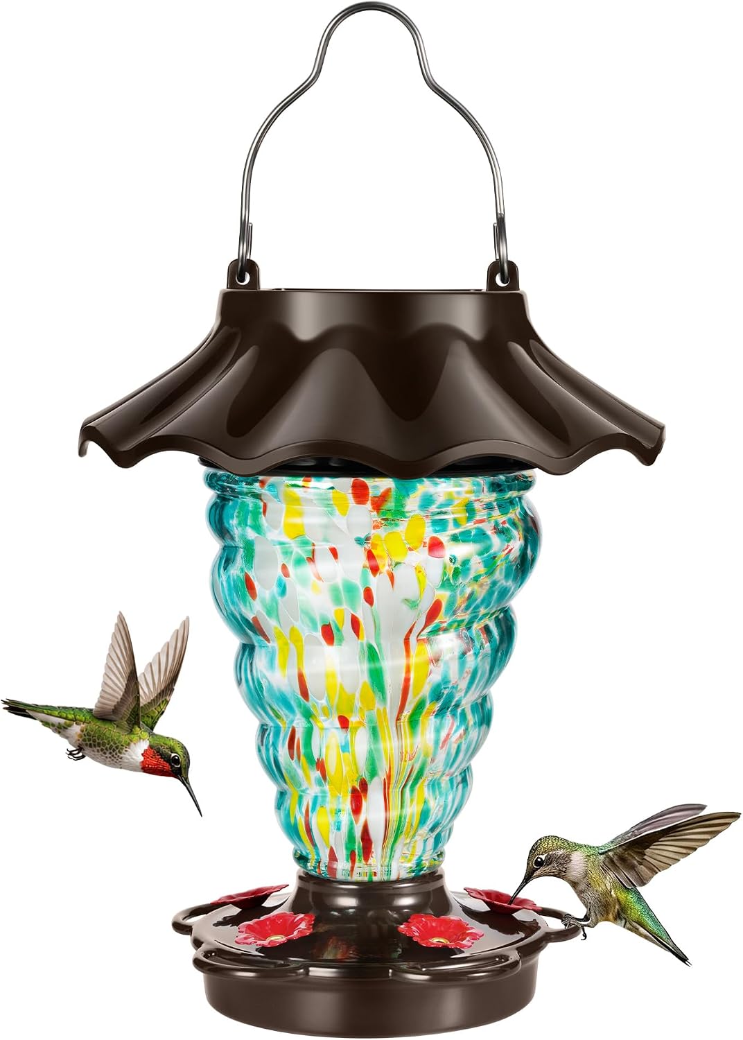 lujii solar hummingbird feeder for outdoor hanging, rgb, main product view
