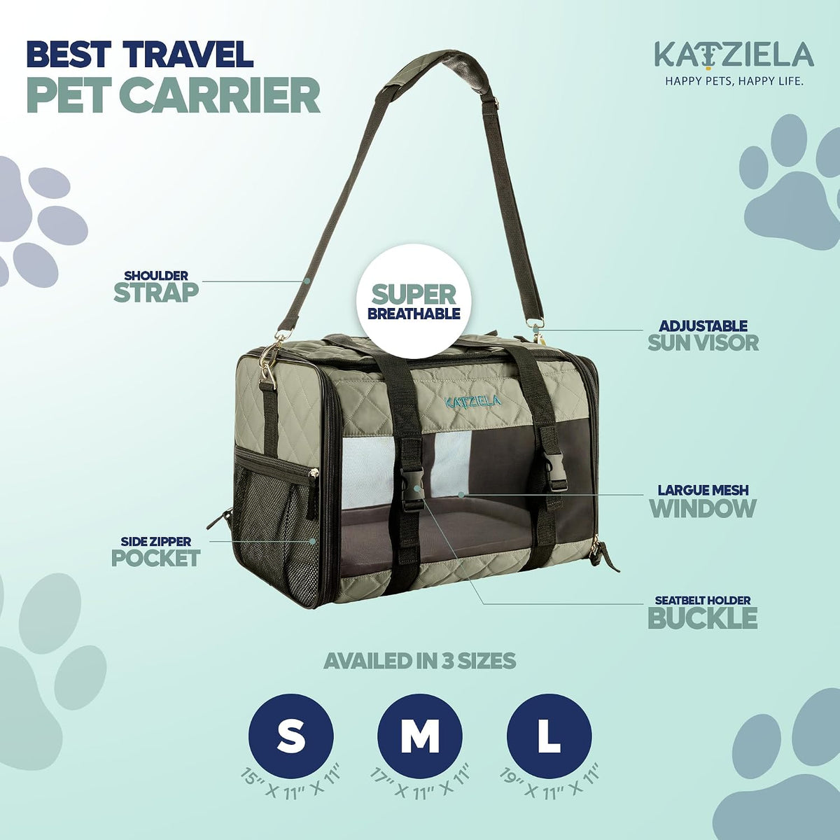 deluxe quilted airline approved pet dog & cat showing dimensions