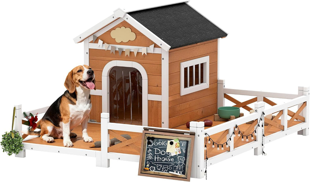 pawhut outdoor dog house, 56" wooden dog house, main product view