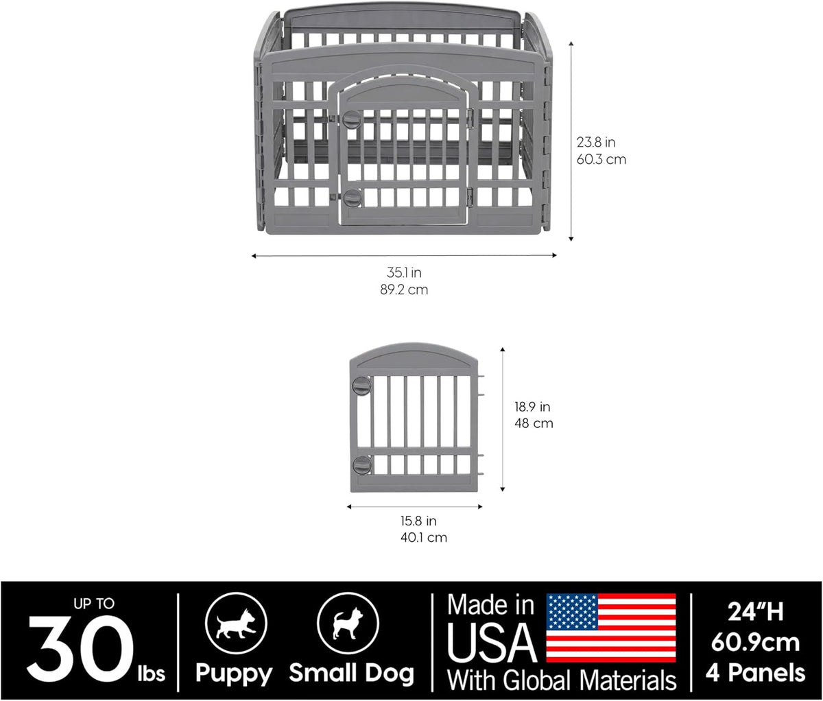 iris usa 4-panel dog playpen, pet enclosure, dark, close-up detail