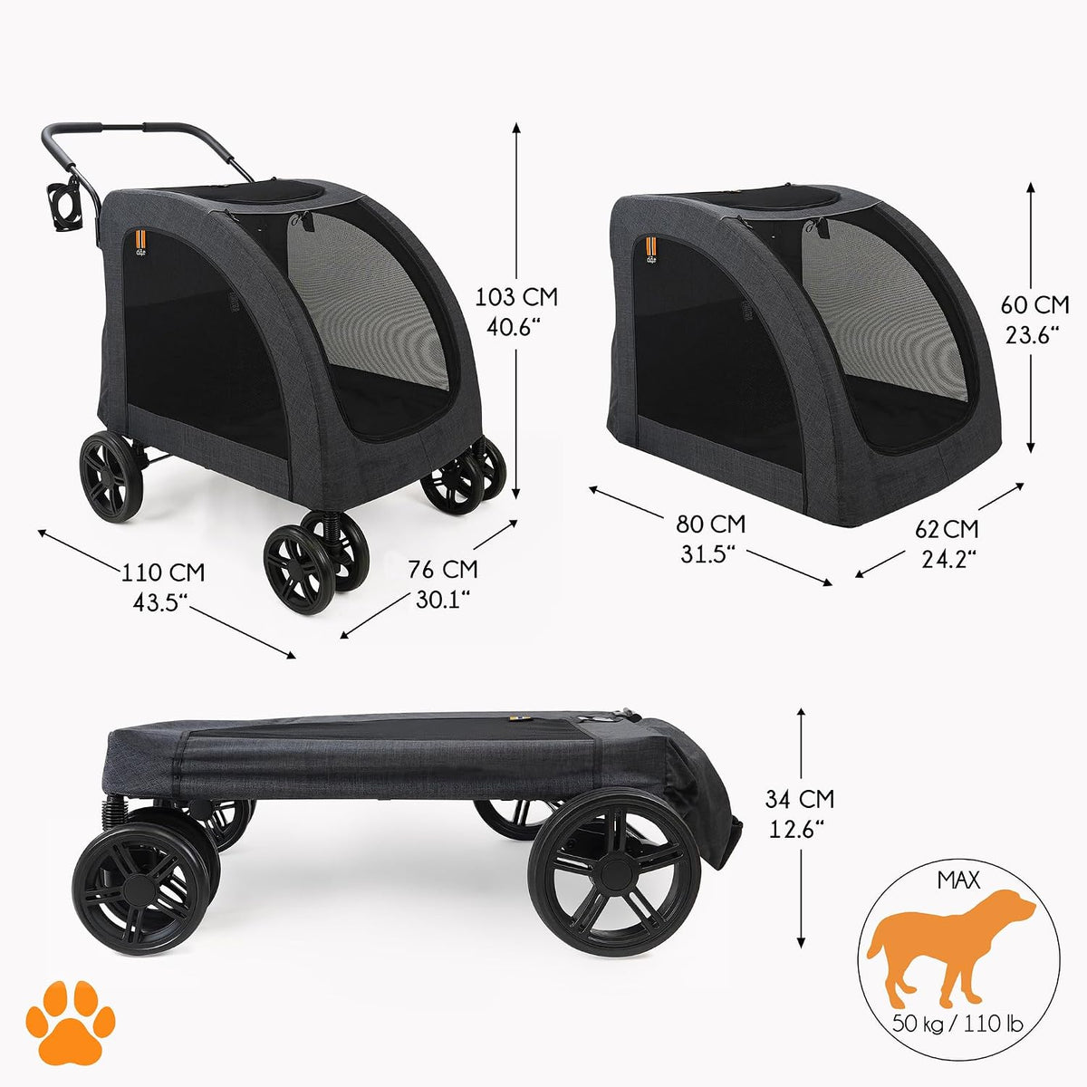 chester raincover pet stroller - melange black, close-up detail