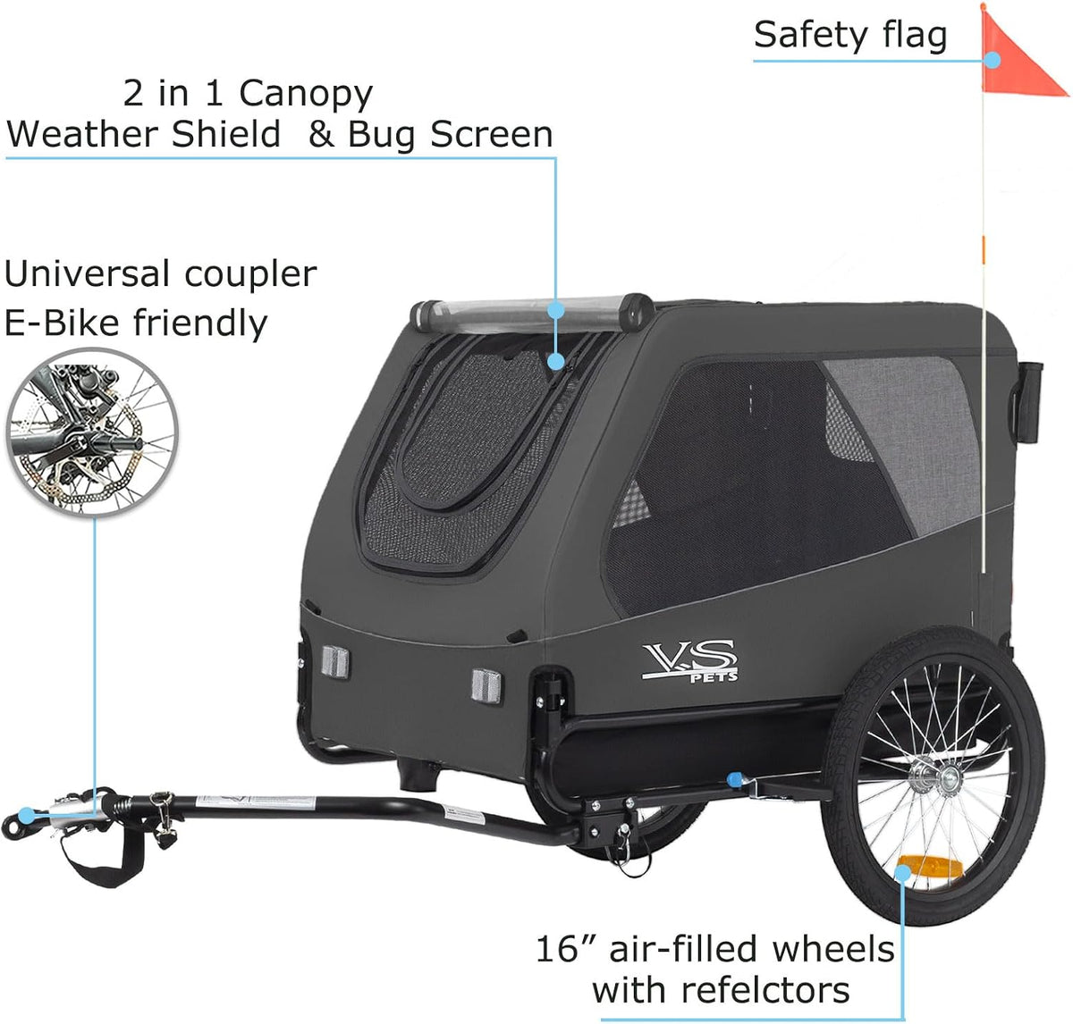 tiggo veelar sports pets large dog bike trailer showing dimensions