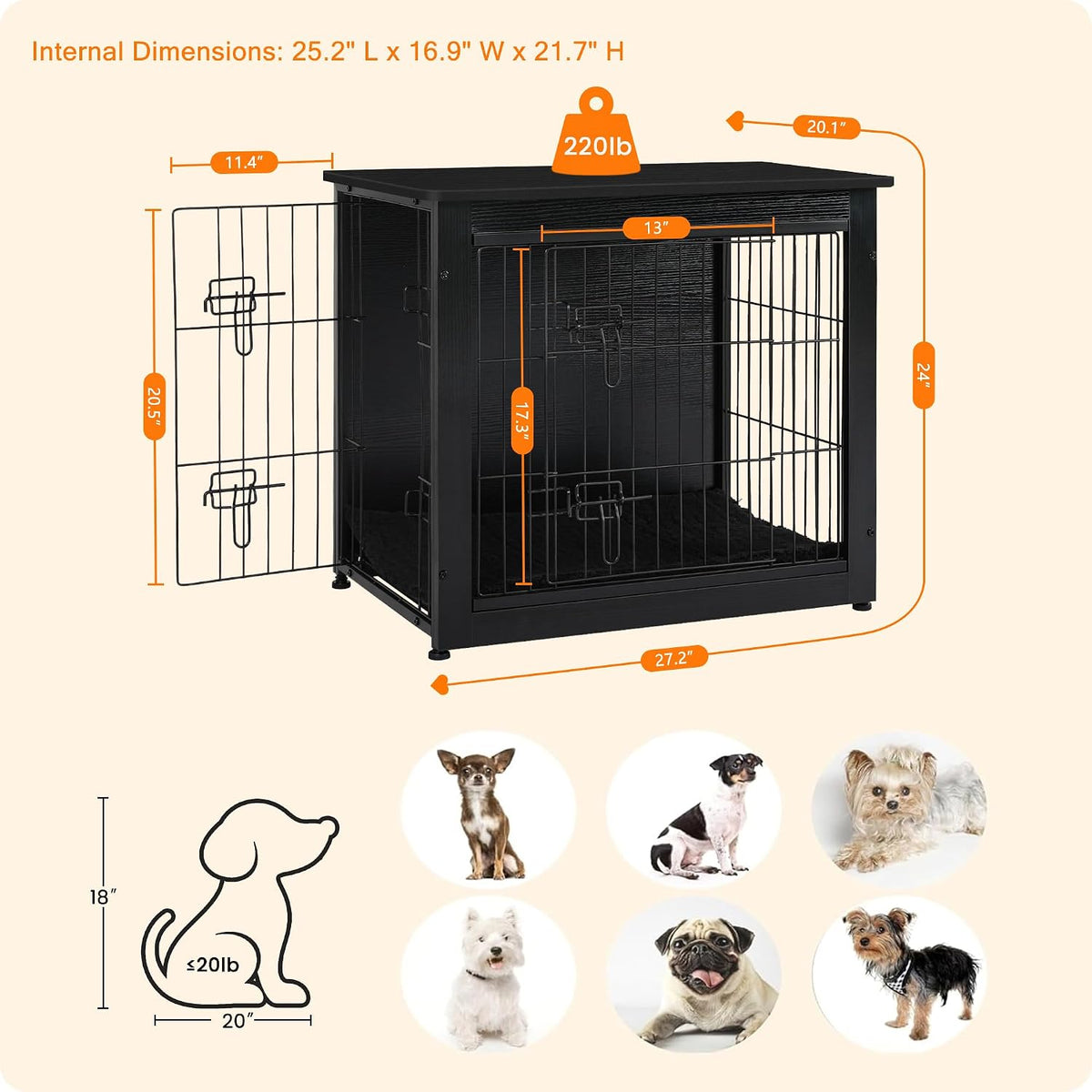 dwanton 27" dog crate furniture, dog kennel indoor, close-up detail