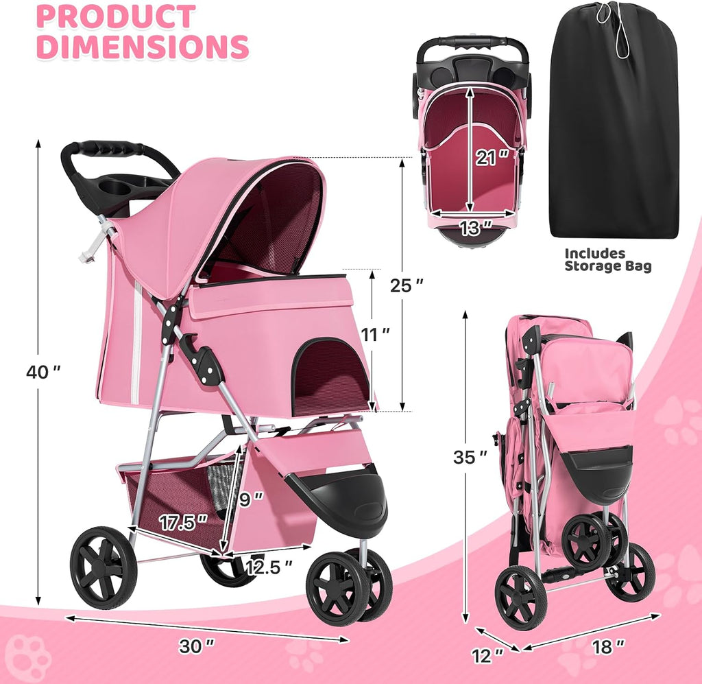 magshion 3-wheel pet stroller for small/medium dog cat shown in use