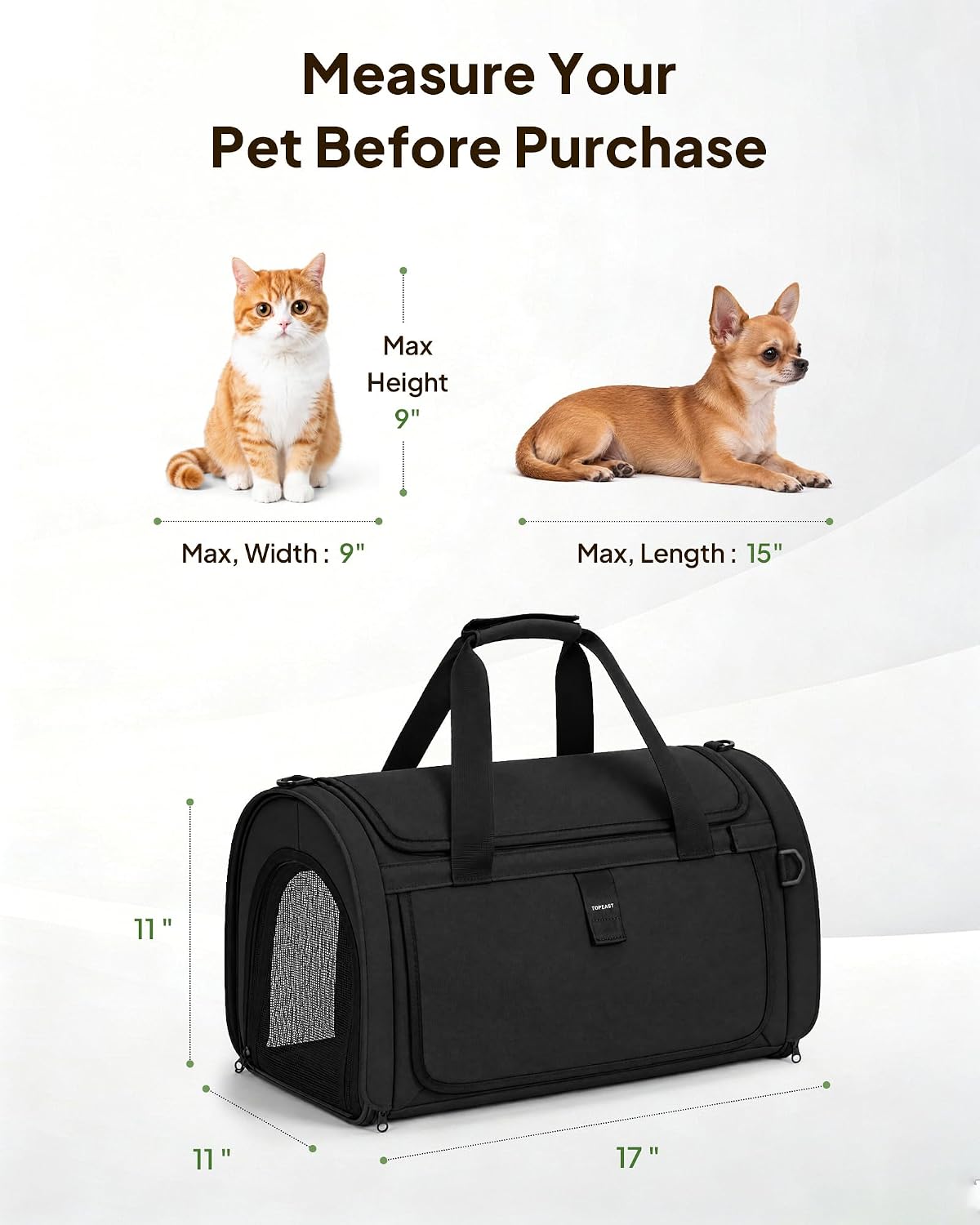 backpackable cat carrier 17"x11"x11", soft-sided collapsible pet carrier, package contents