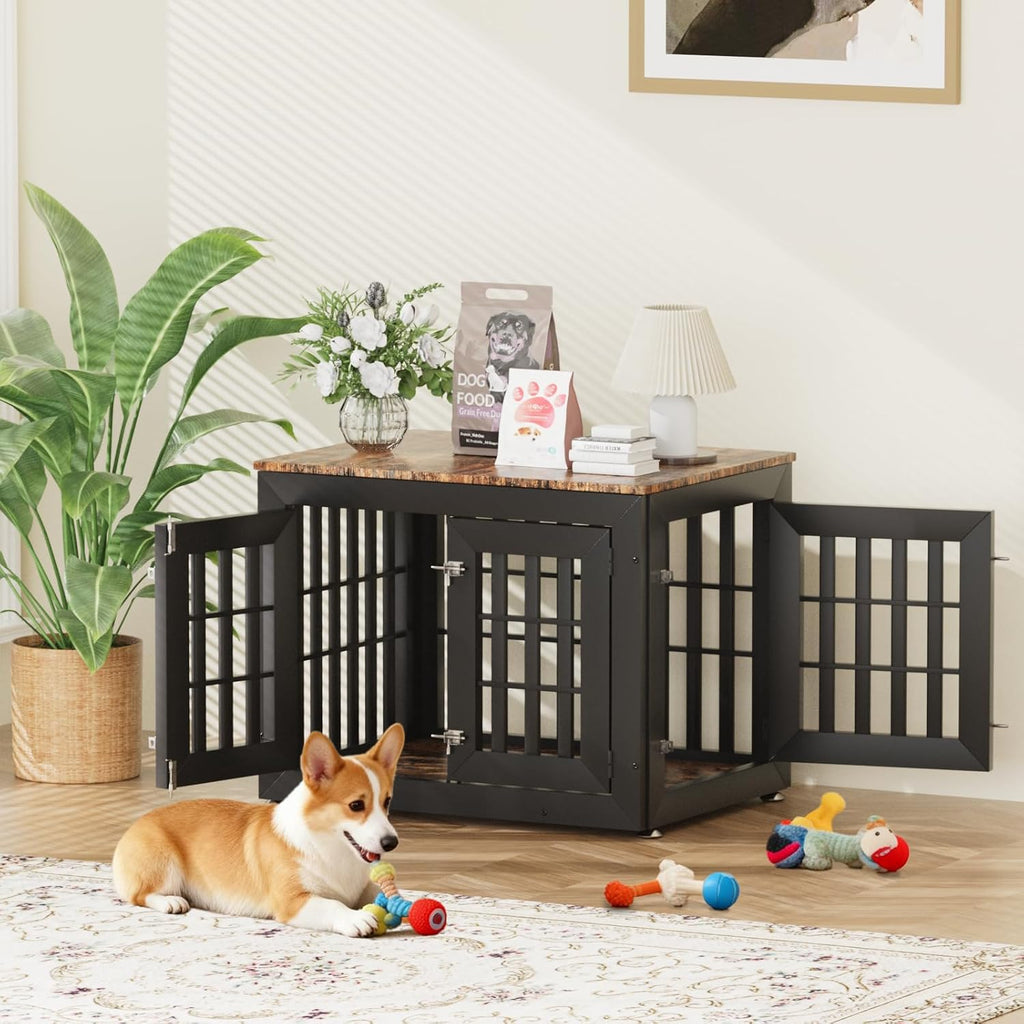 snuowu 32" heavy-duty dog crate furniture for small/medium showing dimensions