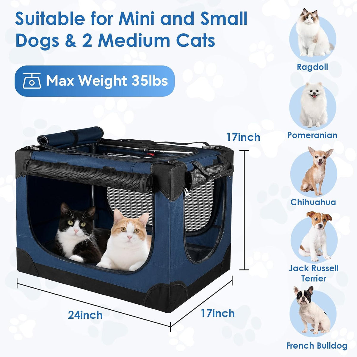 24 inch collapsible soft dog crate for small shown in use