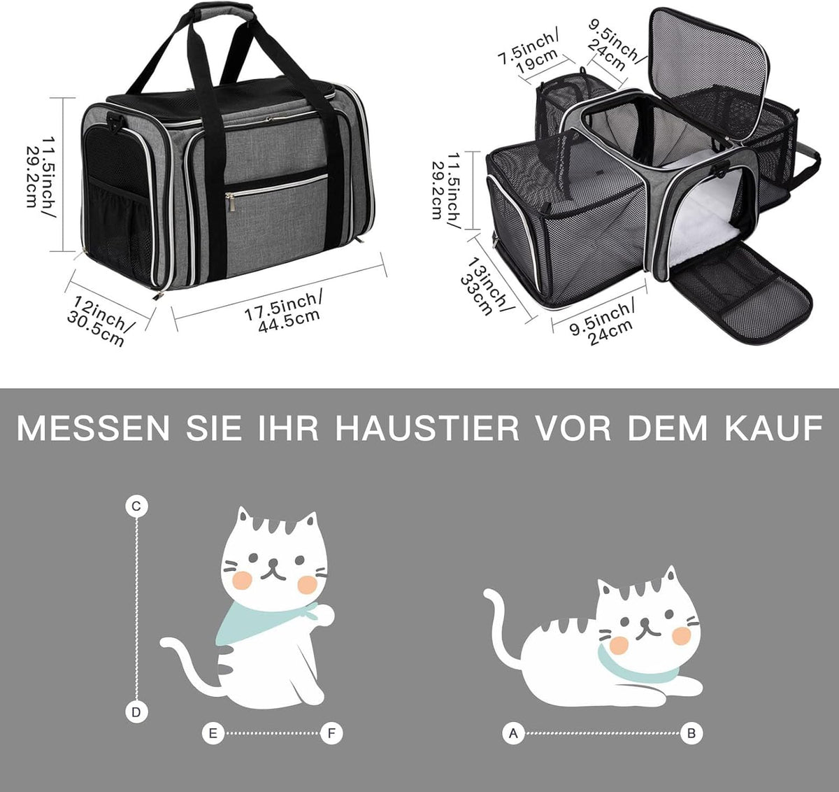 baglher expandable cat carrier with travel litter box shown in use