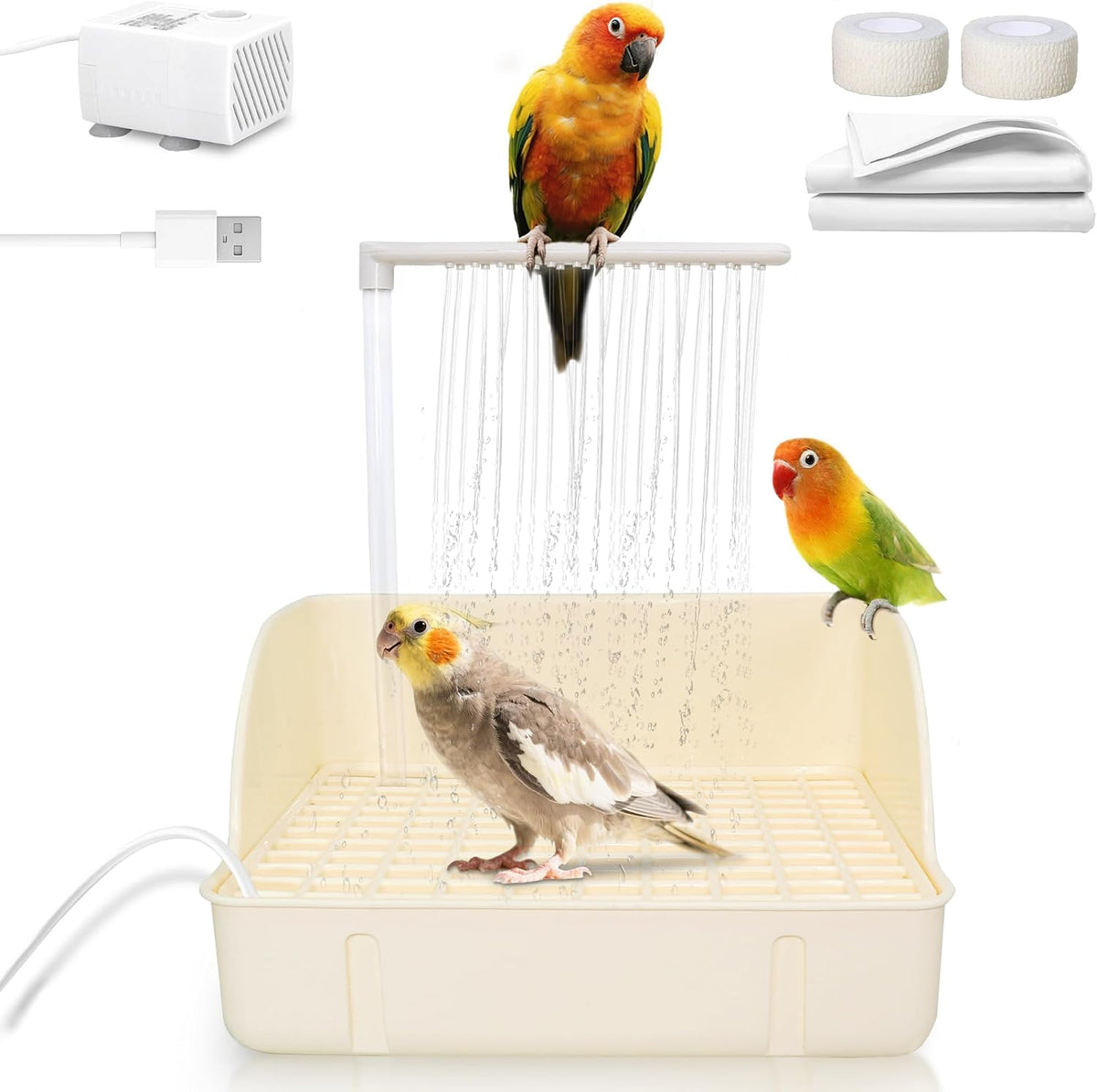 automatic parakeet bird bath with pump, large bird, main product view