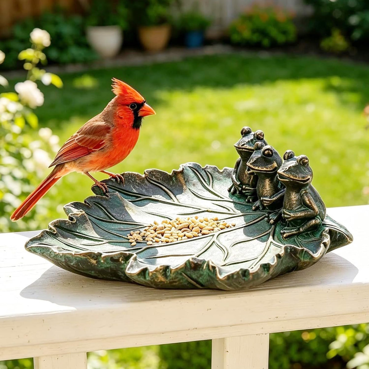 bronze wild bird feeders for outside frog bird, side view