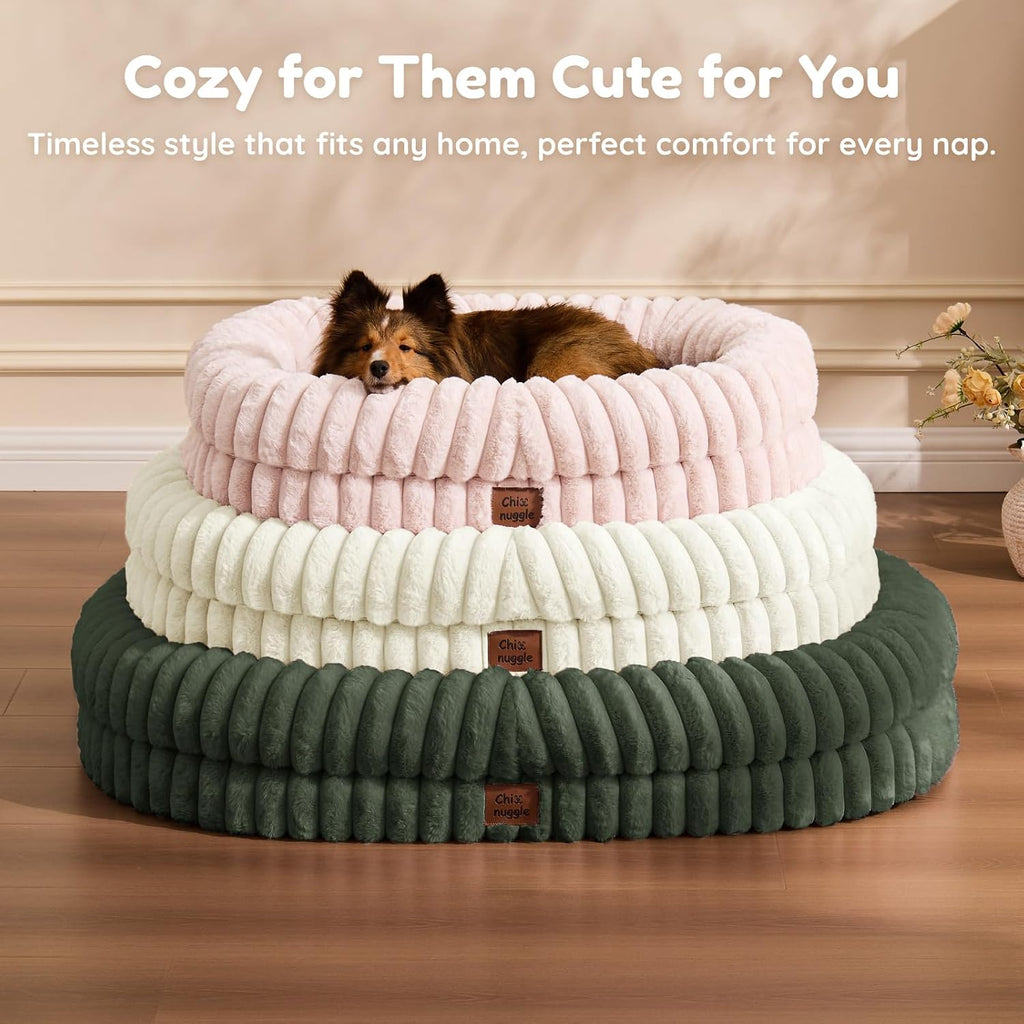 chixnuggle orthopedic dog bed, washable cover, faux fur, front angle view