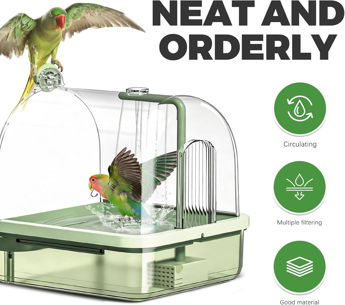 parrot bathtub automatic bath shower,automatic bird bath with, close-up detail