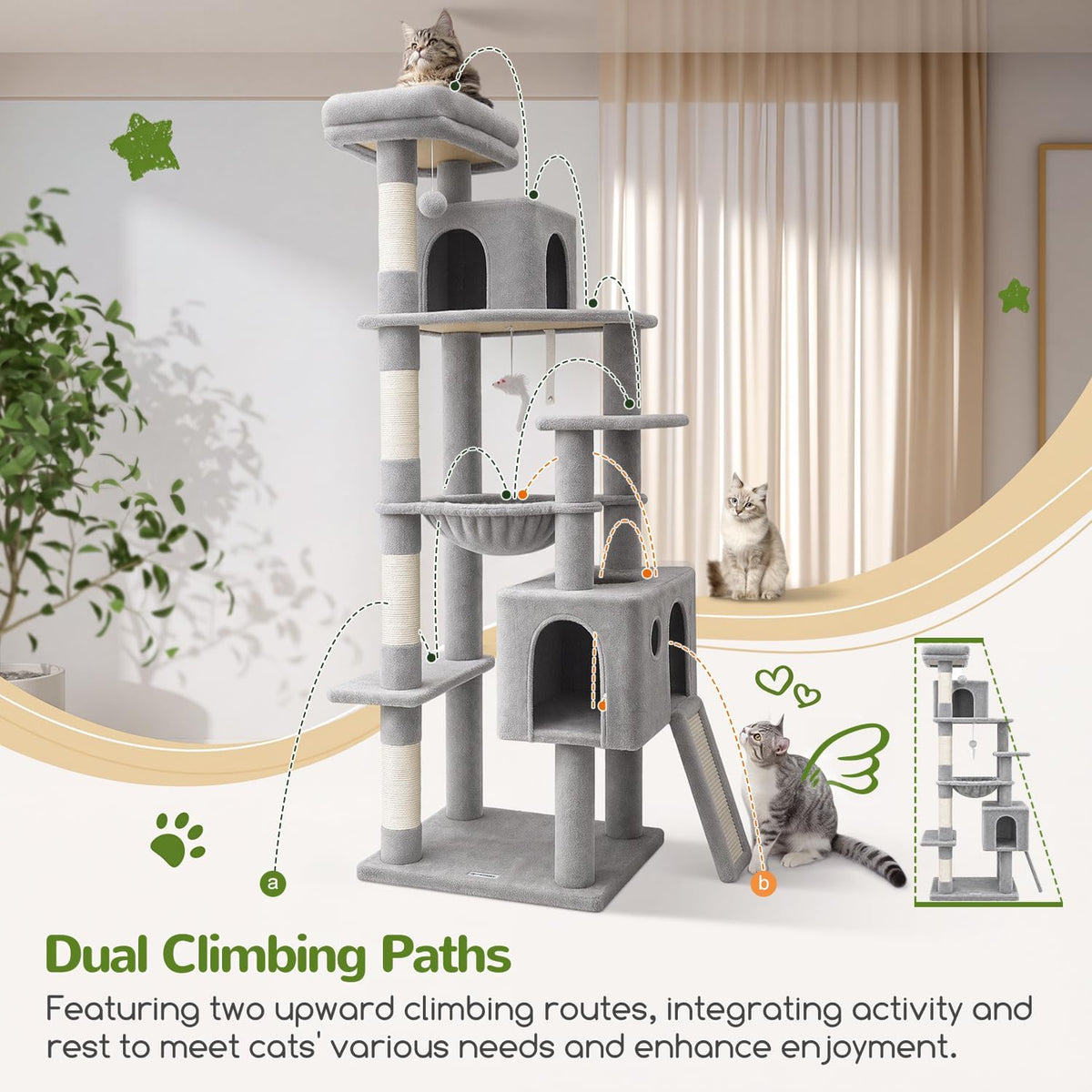 globlazer f70 pro heavy duty cat tree tower showing dimensions