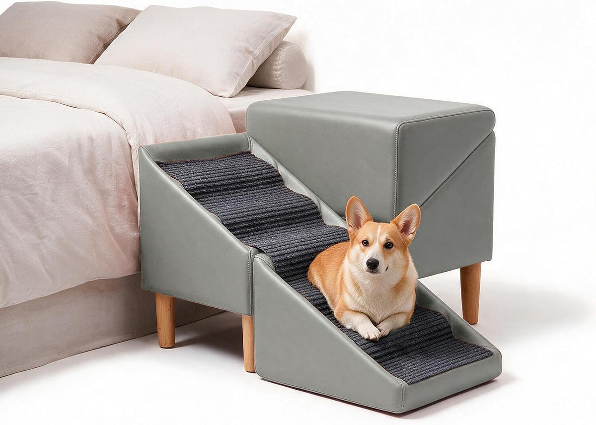 foldable dog cat stair ramp solid wood ottoman, main product view