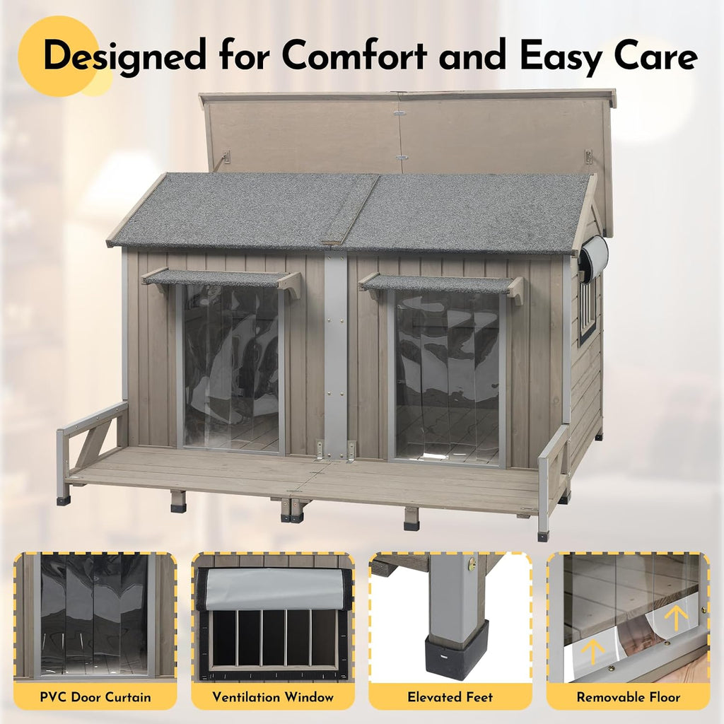 59''l extra large dog house with 2 doors, package contents