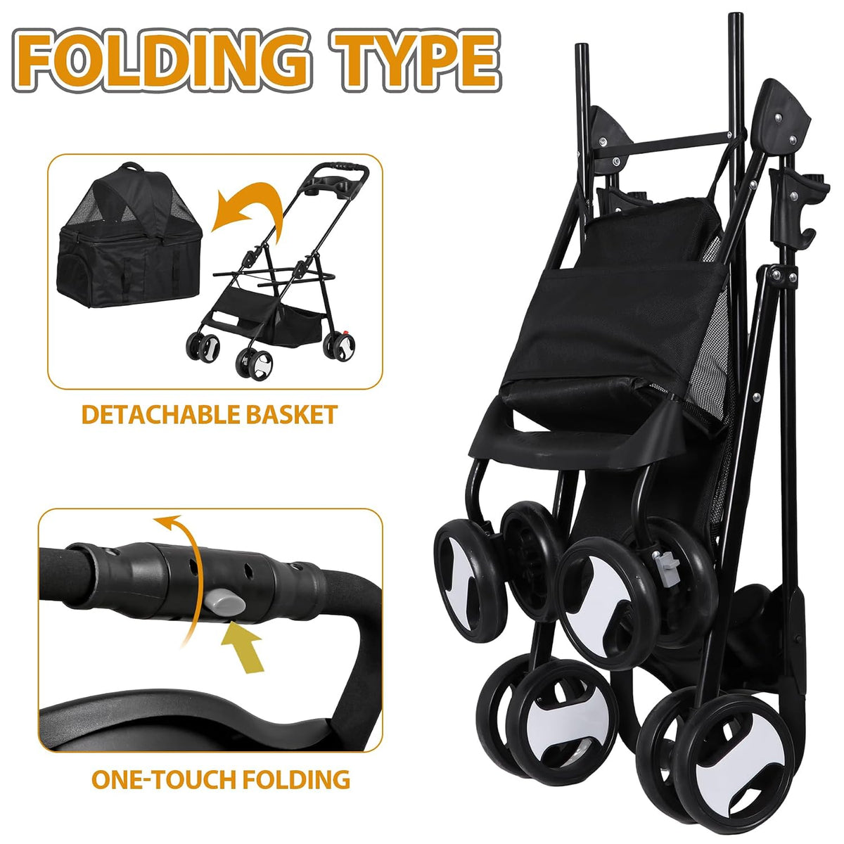 zeny pet stroller, 3 in1 foldable dog cat showing dimensions