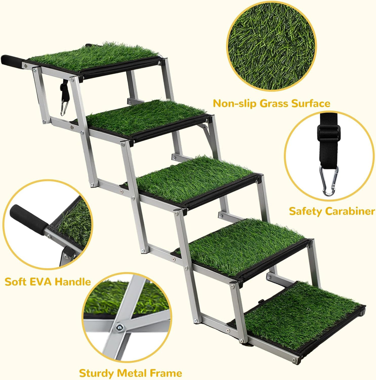 grass dog stairs for car,non-slip folding dog ramps, close-up detail