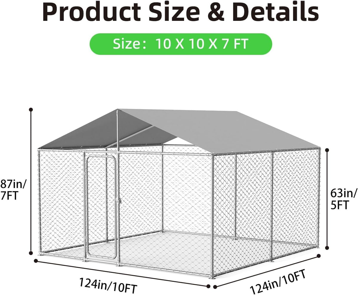 10'x10' outdoor dog kennel, heavy duty dog pens, front angle view