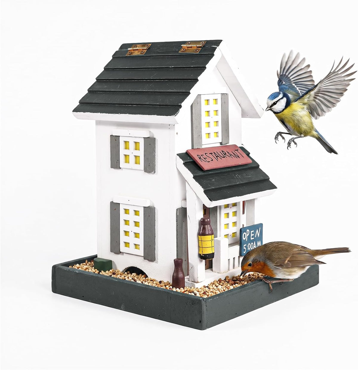 mewang nature's elegance bird feeder - wooden bird, main product view