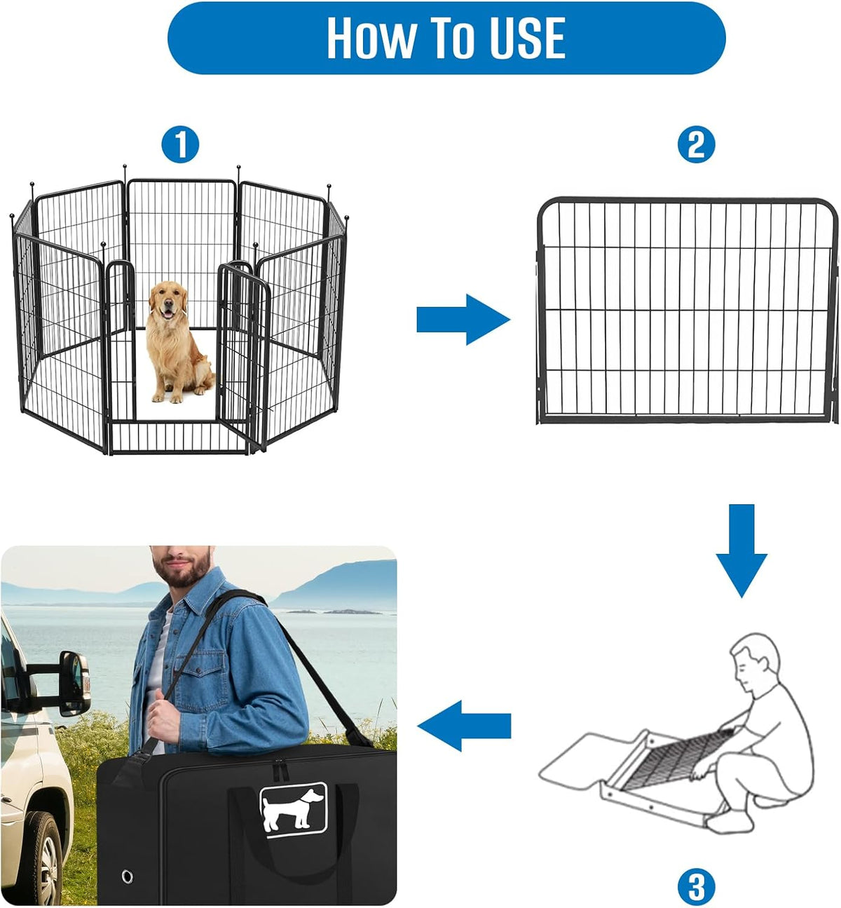 siruiton 2pack 600d dog playpen storage bag fits, side view