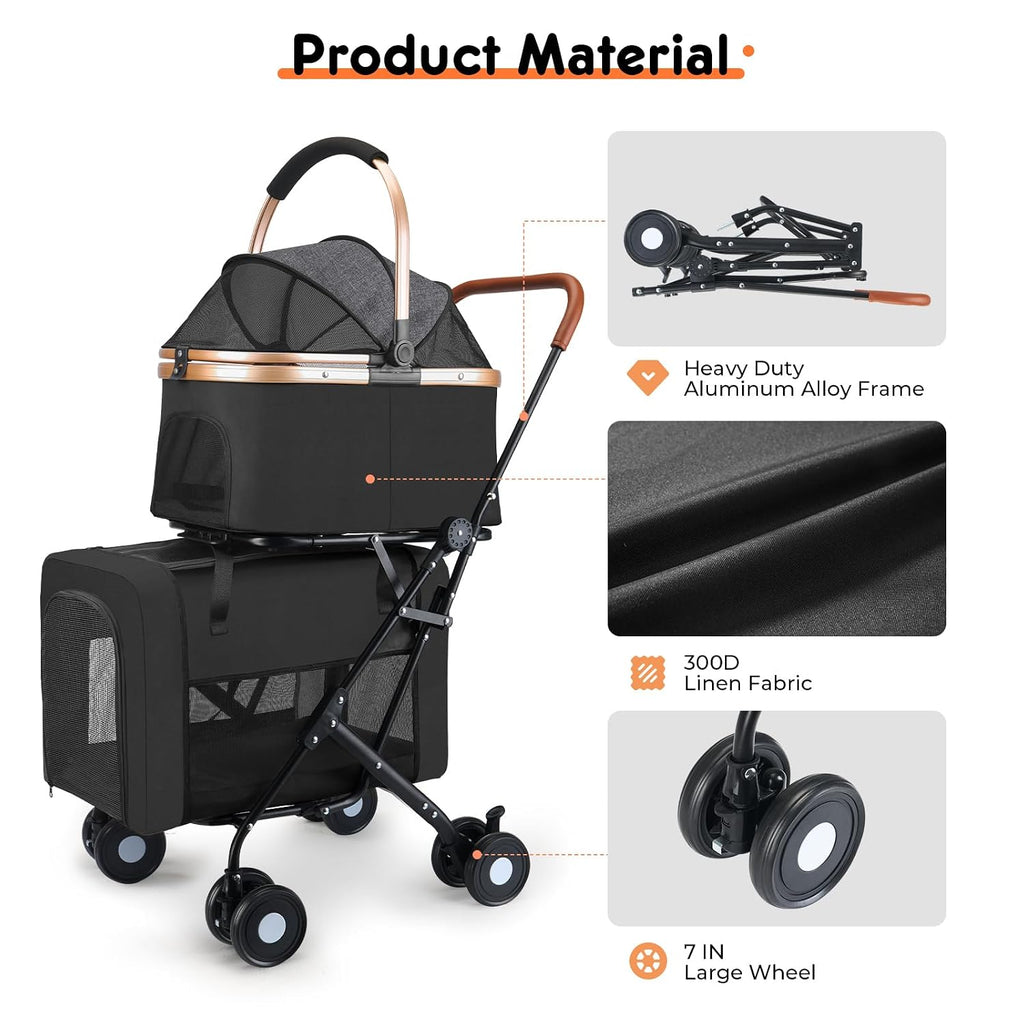 double pet stroller for small medium dogs showing dimensions