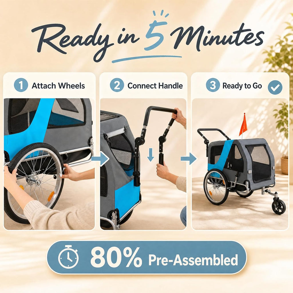 2-in-1 pet bike trailer & stroller, 165lbs carrier, package contents