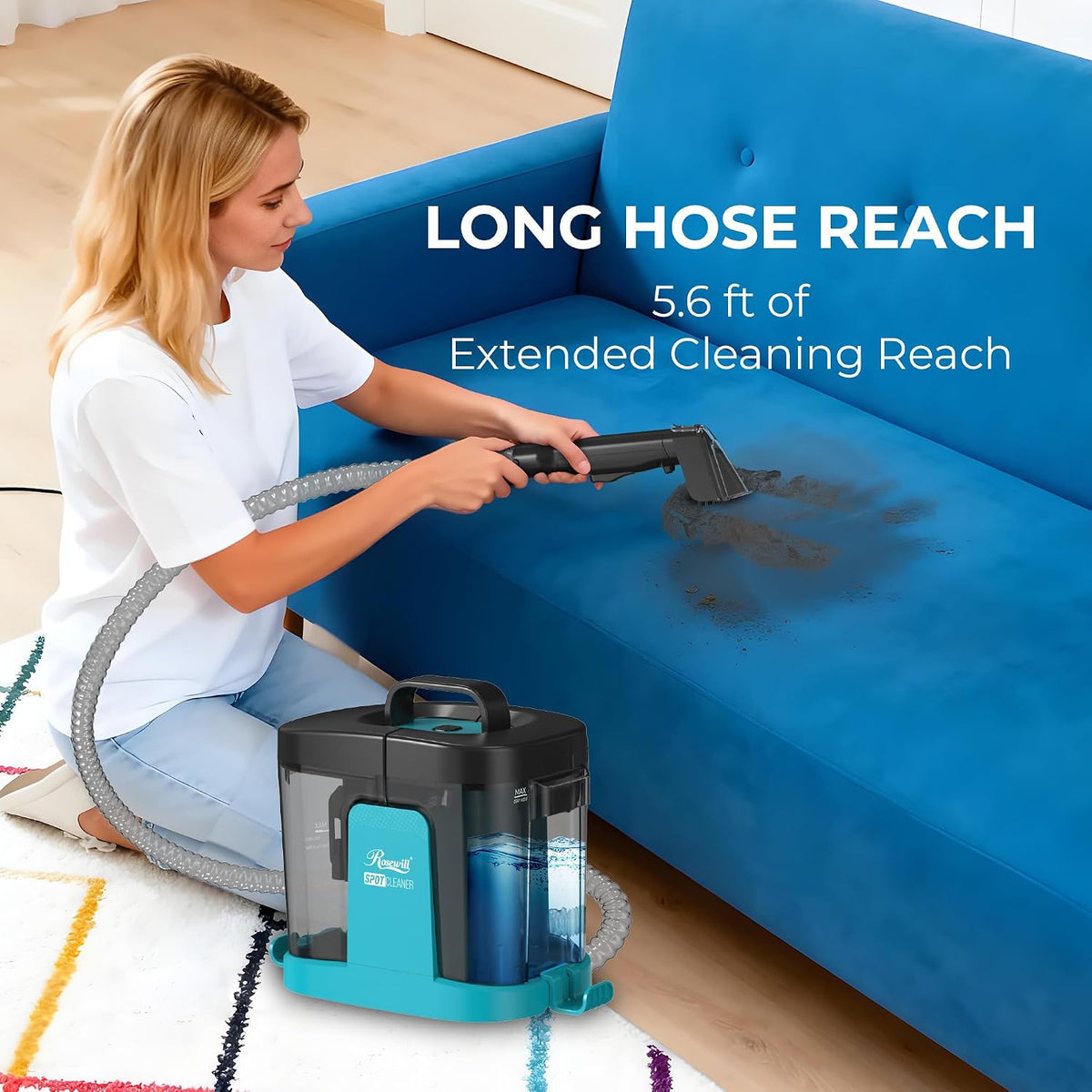 rosewill multi-purpose portable carpet and upholstery cleaner, powerful shown in use
