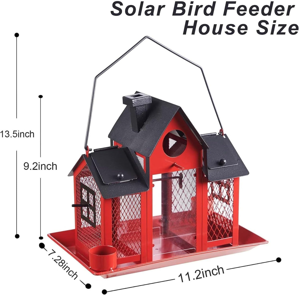solar bird feeders house for outside hanging, metal shown in use