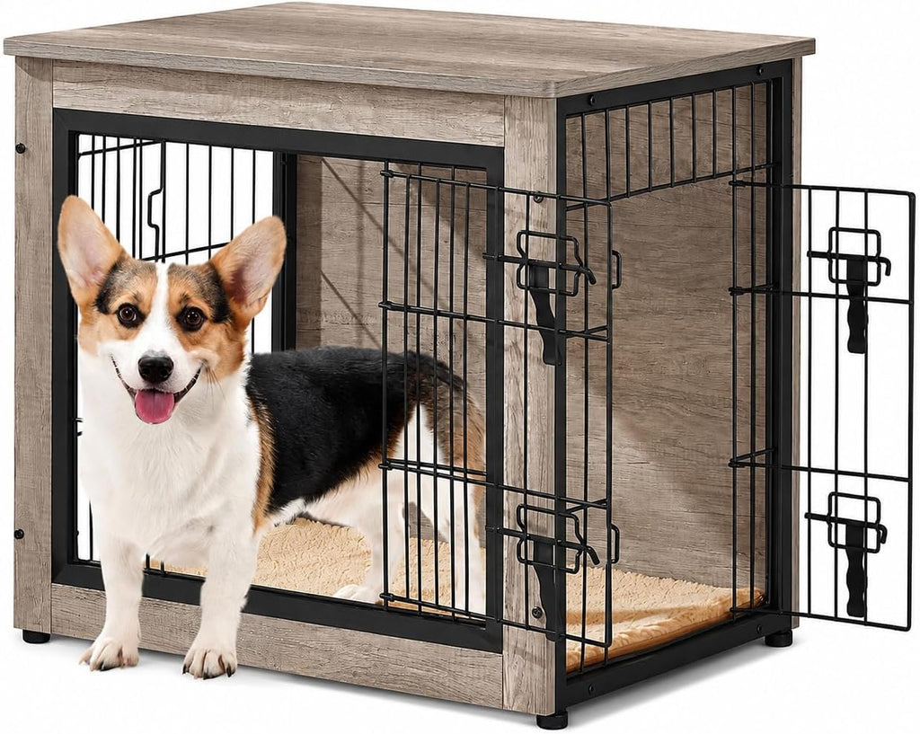 yaheetech 27.5in wooden dog crate furniture w/cushion for, main product view