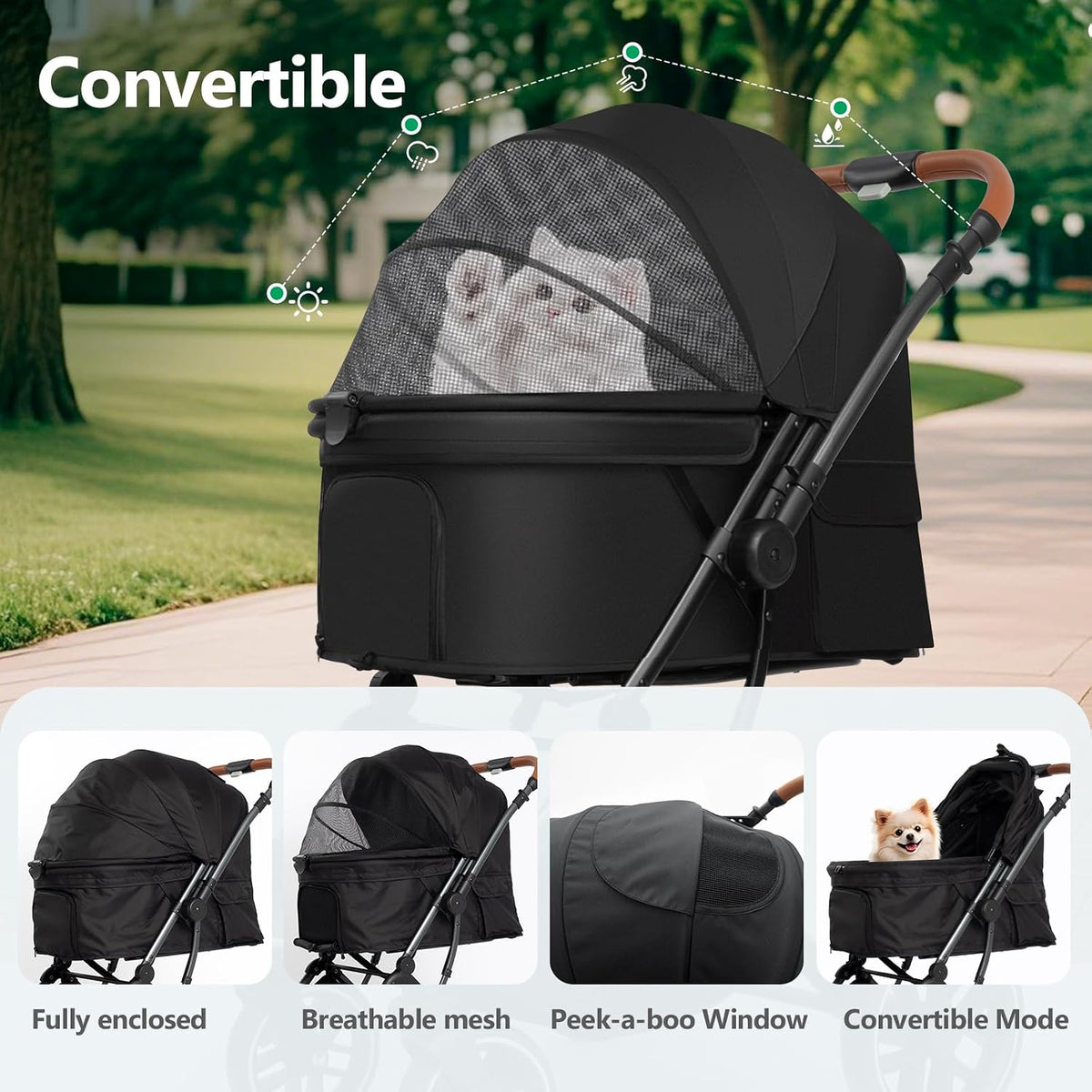 pet stroller for small/medium dogs & cats up, front angle view
