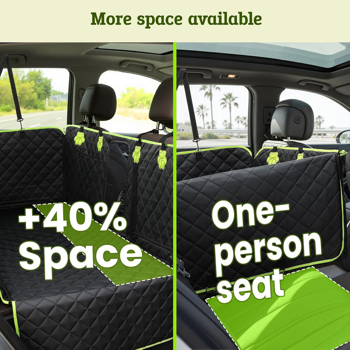 2-in-1 dog car seat cover for back seat showing dimensions