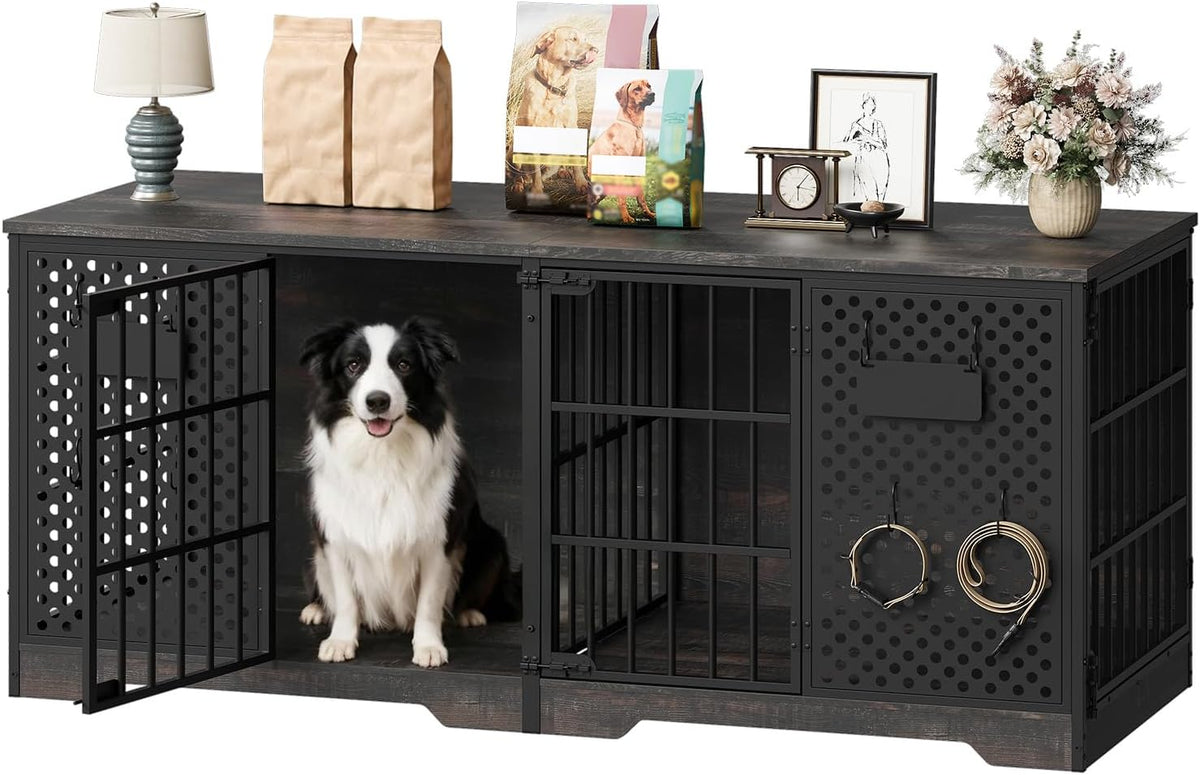 hoobro 71" dog crate furniture for 2 large, front angle view