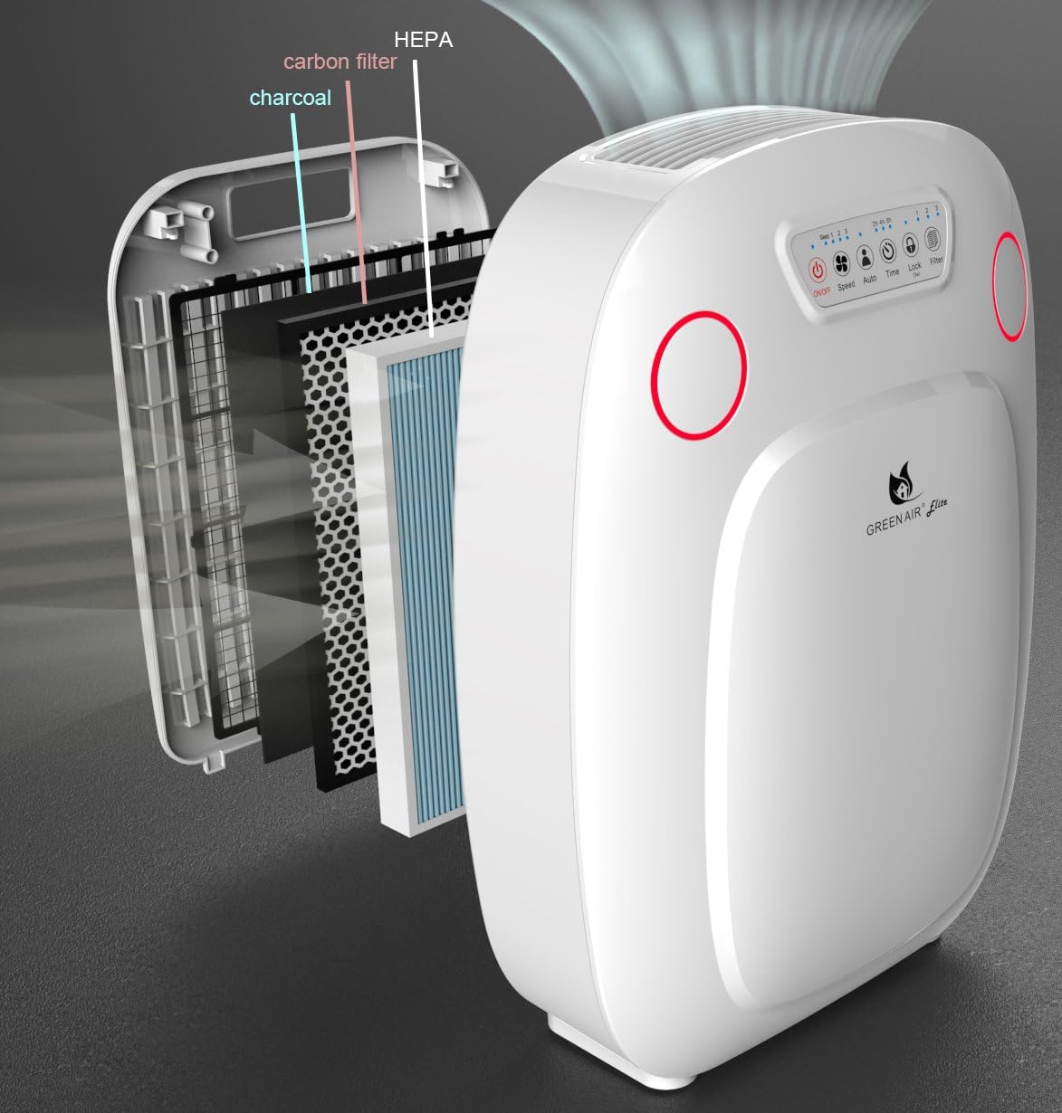 green air elite hepa and odor fighting filter shown in use