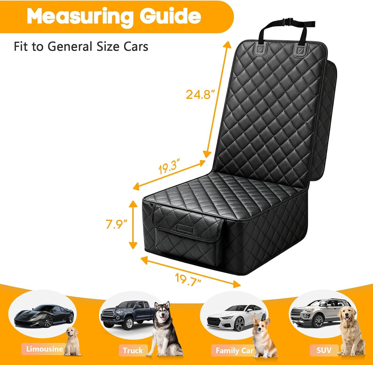peticon front seat car cover 2 pack, pu, side view