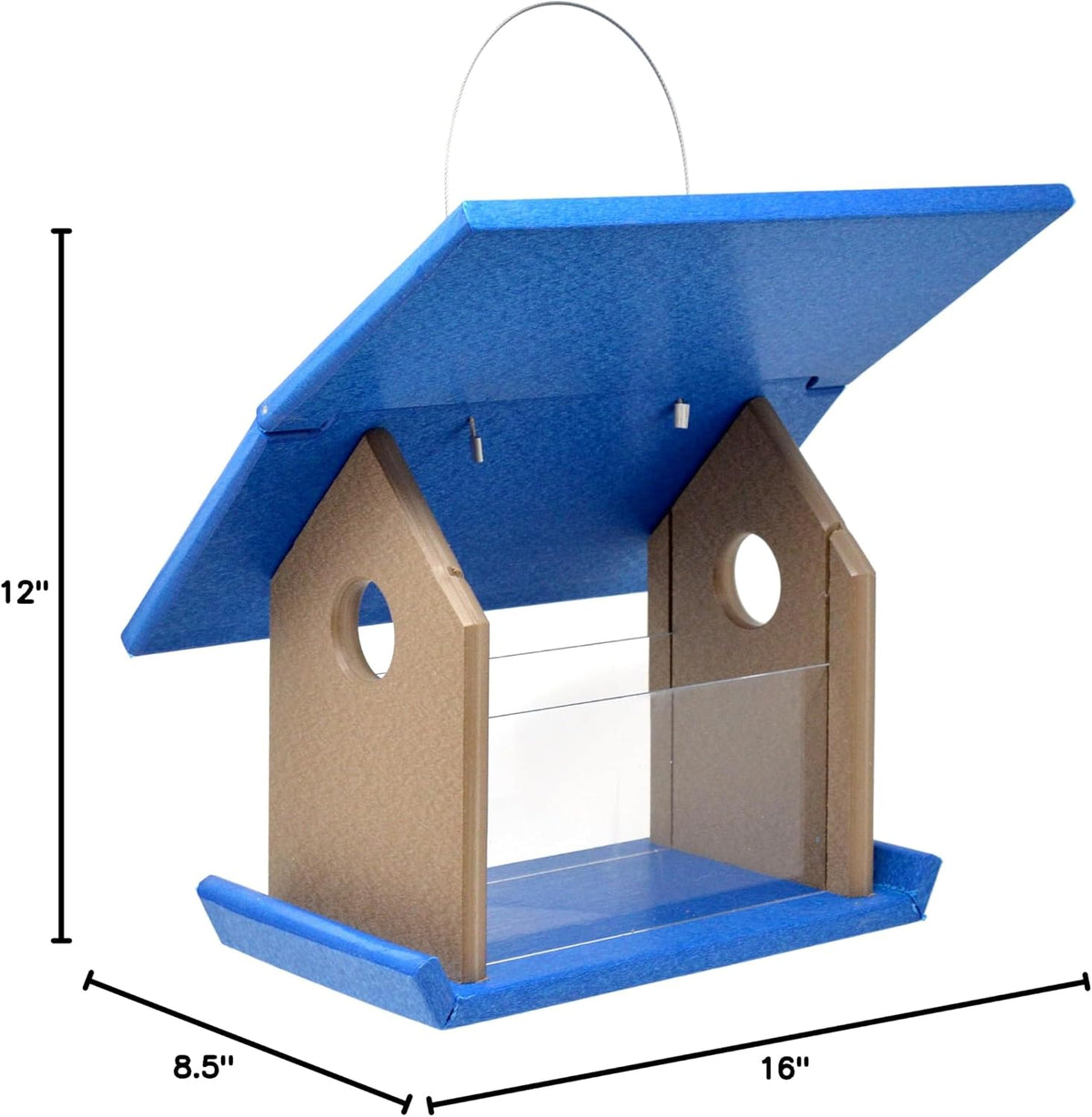 songbird essentials mealworm feeder blue/grey, side view