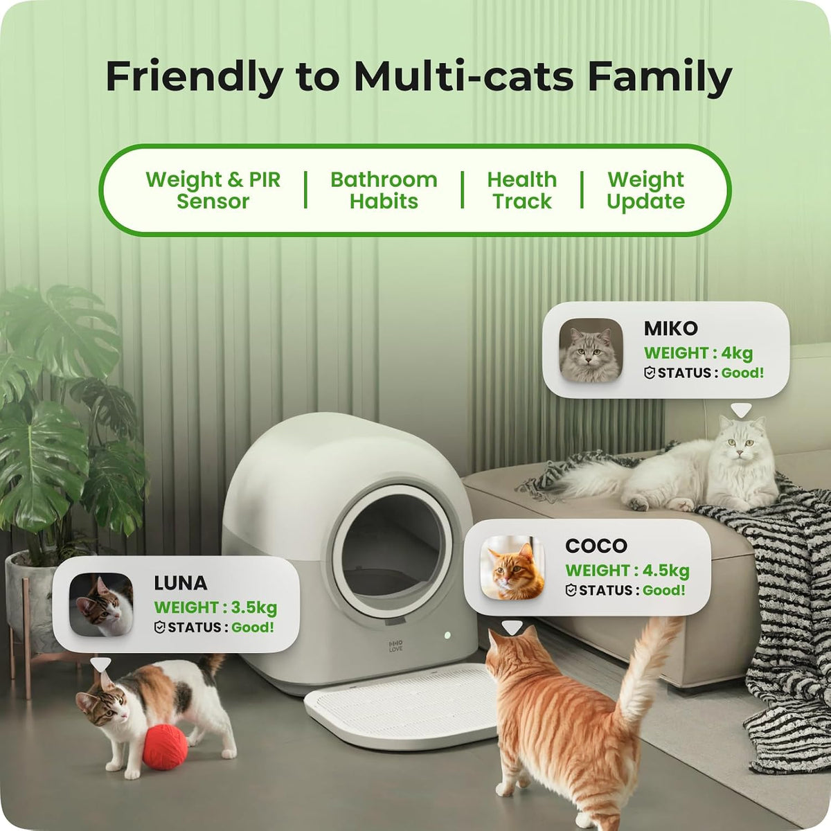 hholove self cleaning litter box automatic with safety, side view