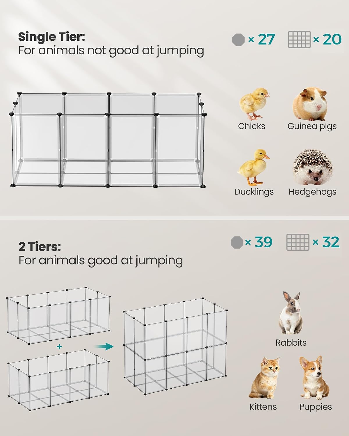 songmics pet playpen, small animal playpen with floor, close-up detail