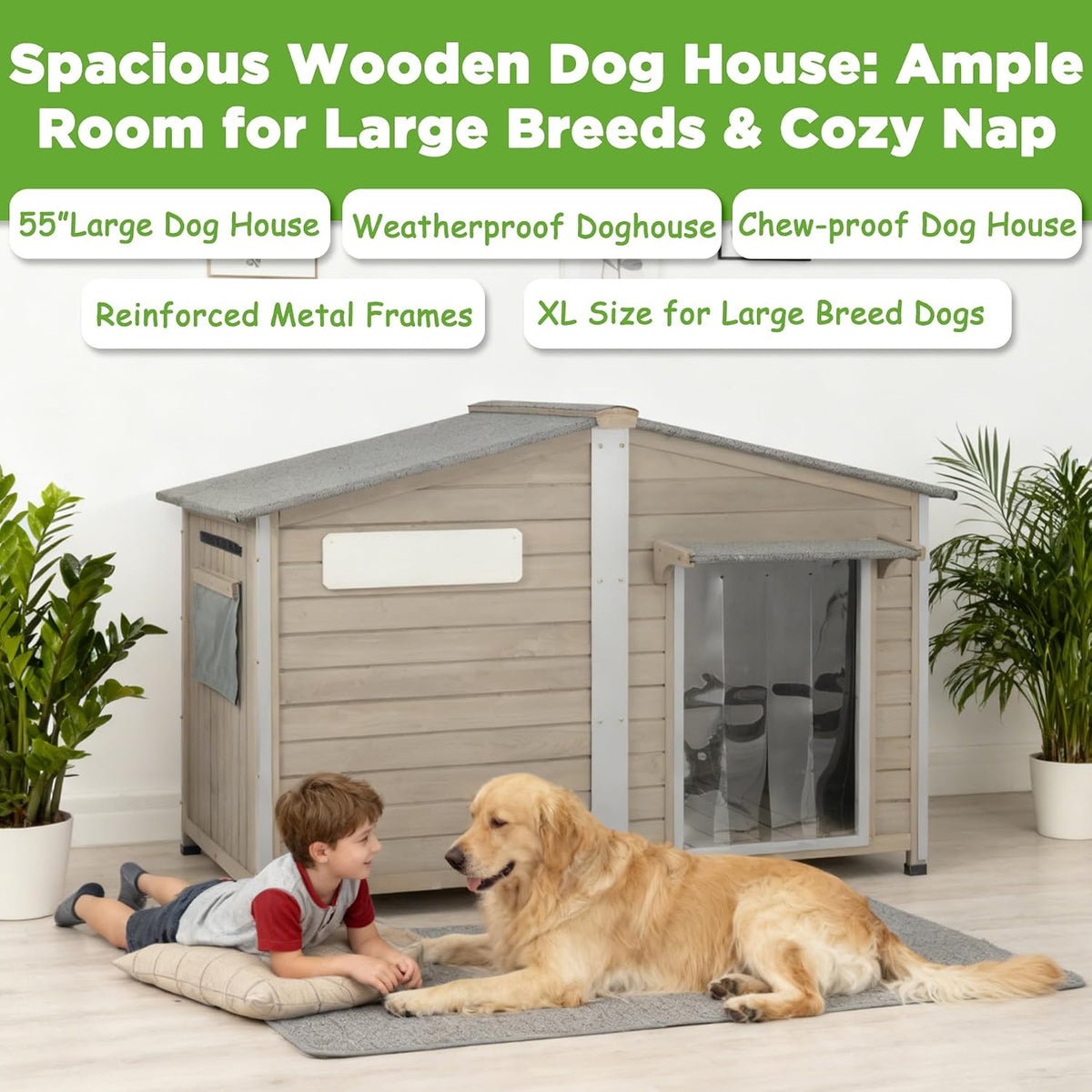 petscosset large dog house outdoor indoor -55" weatherproof shown in use