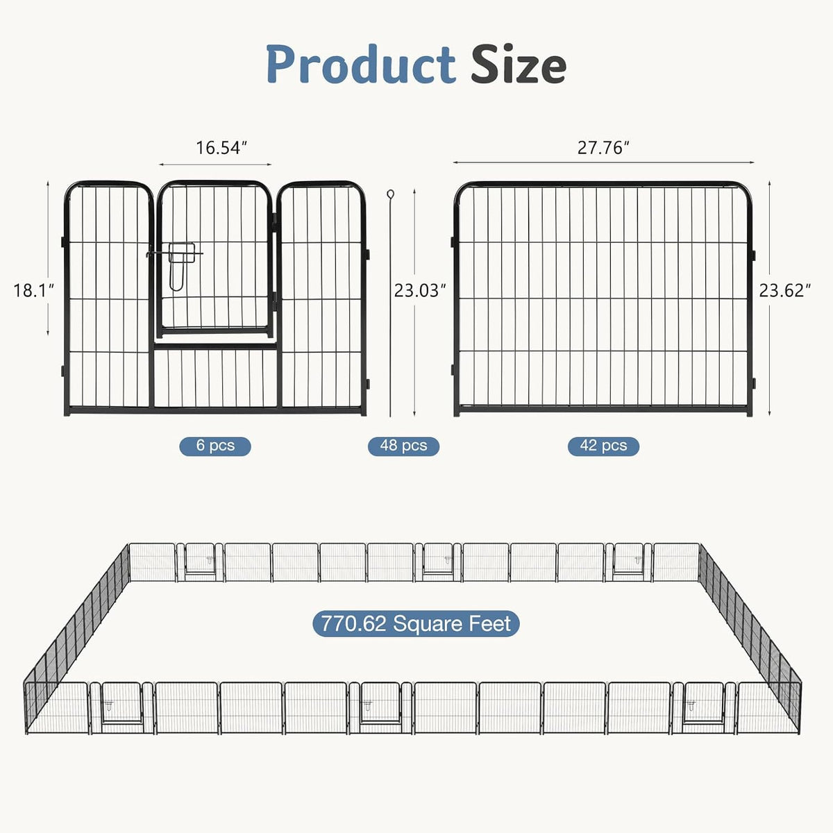 dumos dog playpen 24 inch 48 panels indoor showing dimensions