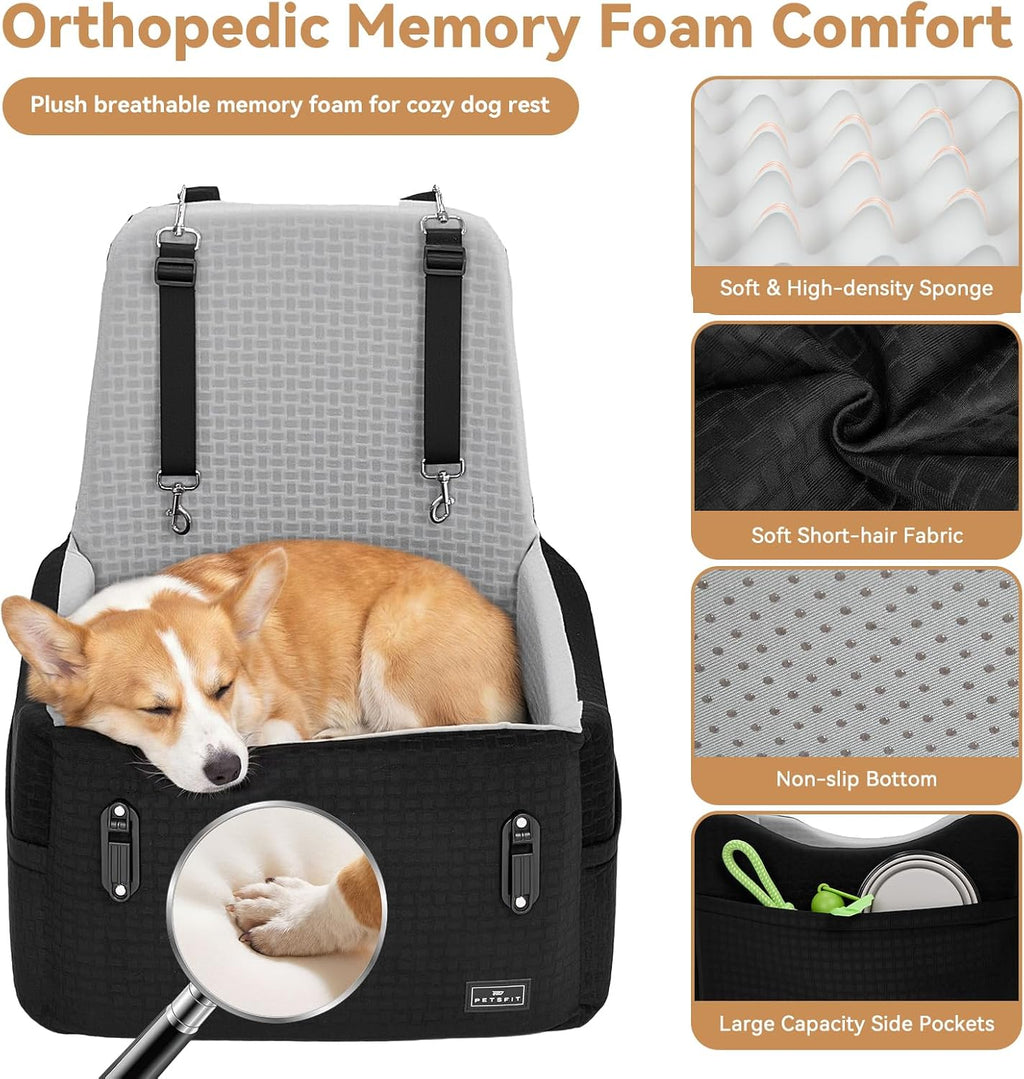 petsfit dog car seat with patented safety system on a desk or shelf