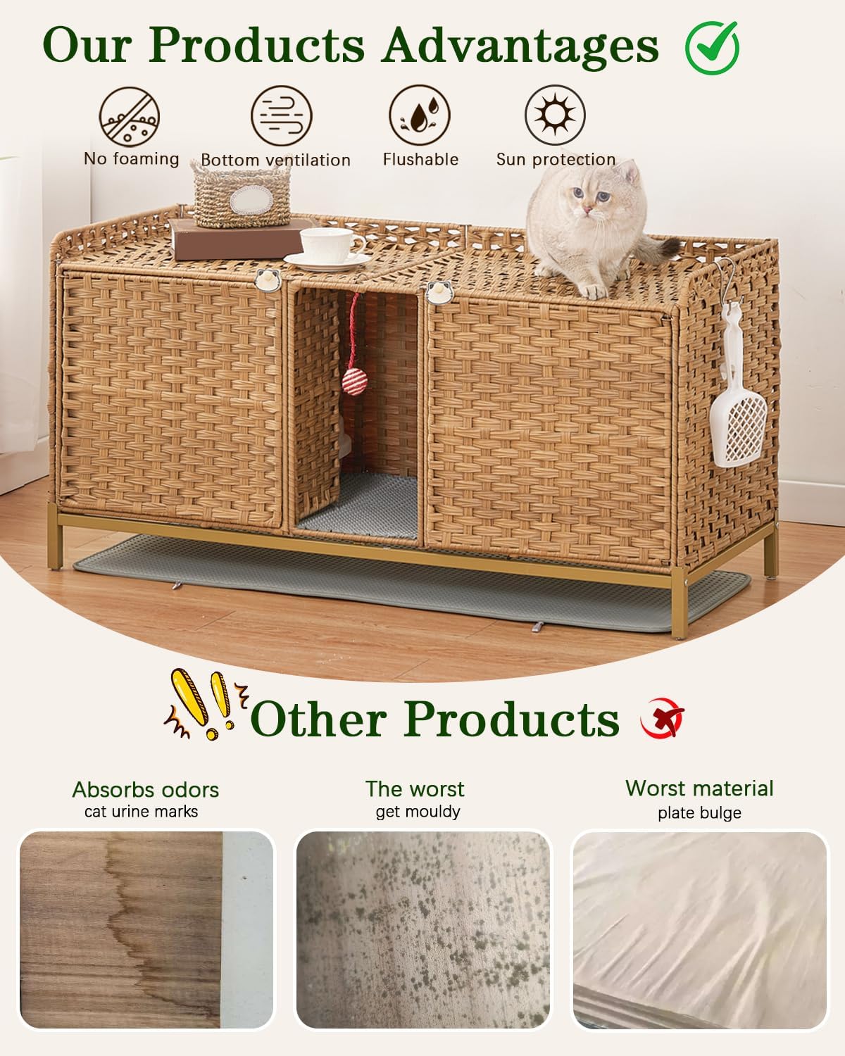 setvson cat litter box enclosure for 2 cats, close-up detail