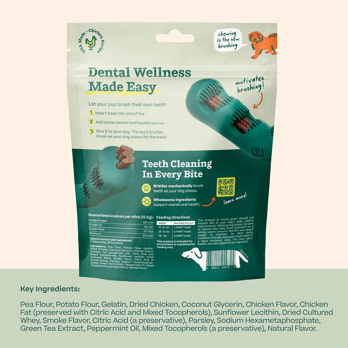 woof bite n' brush dog dental sticks, refills shown in use