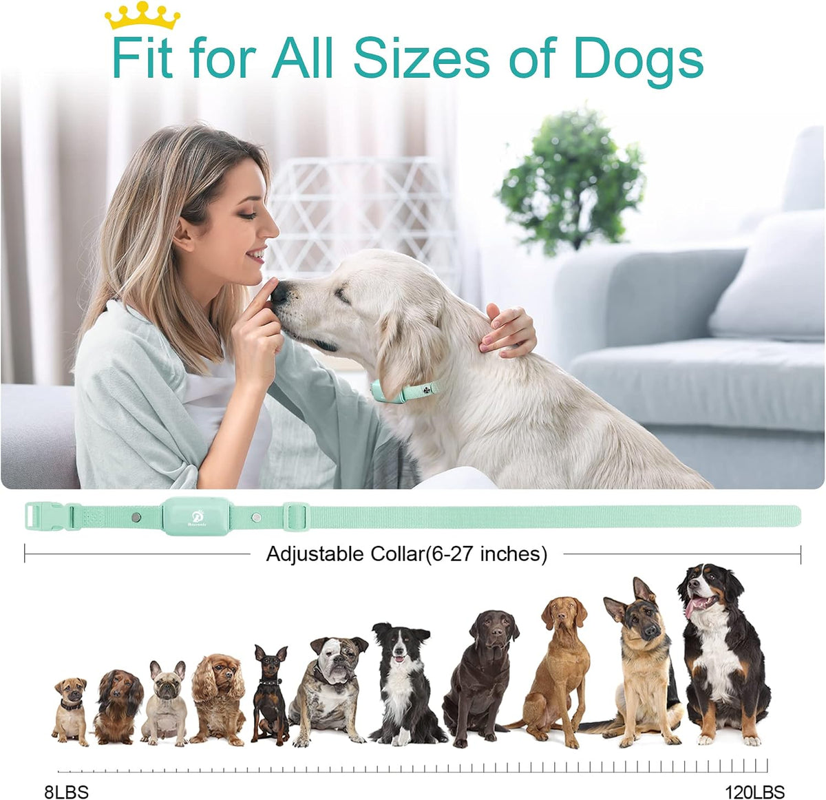bousnic shock collar for dogs - waterproof rechargeable showing dimensions
