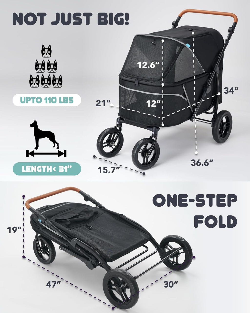 zoosky pet stroller for large dogs up to, close-up detail