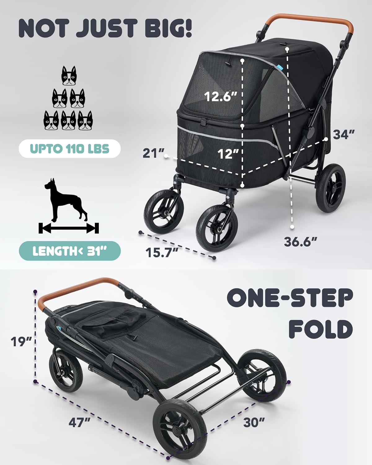 zoosky pet stroller for large dogs up to, close-up detail